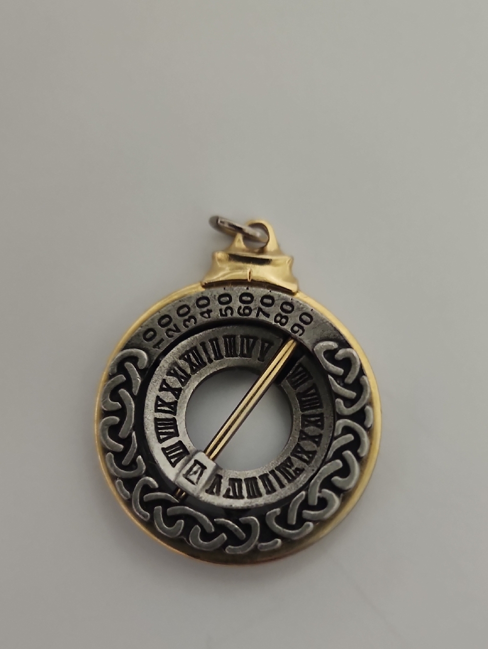 Antique-Style Round Sundial Pendant in Gold and Silver Tones Shepherds Watch